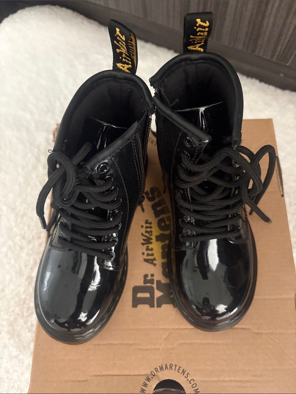 Dr. Martens Kids Black Patent Lace-Up Combat Boots